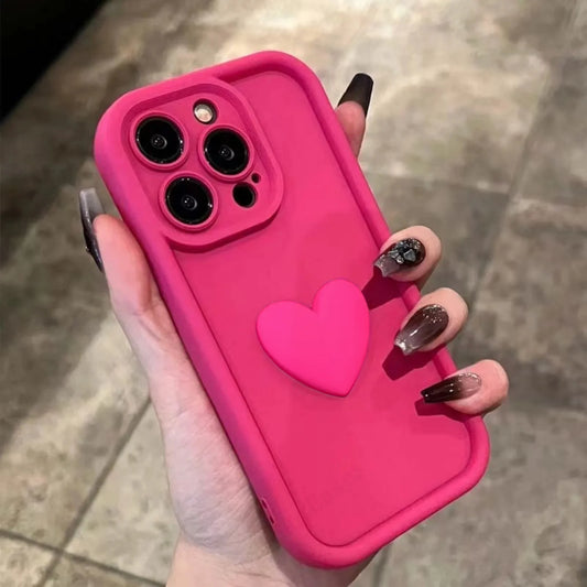 Korean Cute 3D Love Heart Silicone Candy Phone Case For iPhone 15 14 13 12 11 Pro Max Shockproof Back Cover